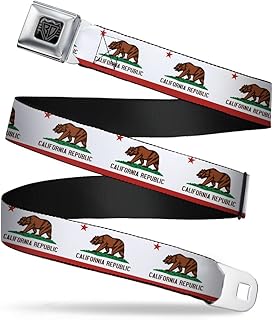 Buckle-Down Belt, Seatbelt Buckle Belt, California State Flag White, Adjustable