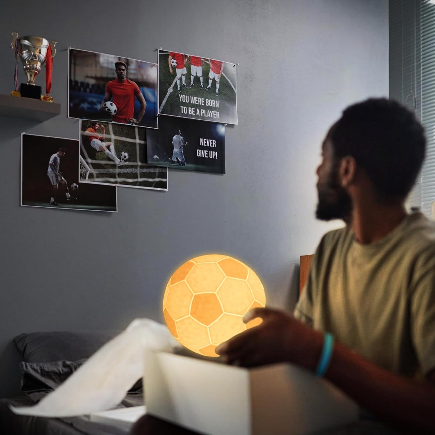 Balkwan Soccer Night Light for Boys 16 Colors Changing Sport Moon Lamp for Kids Dimmable with Remote Control Home Decor Birthday Christmas Gifts for Kids (5.9in)