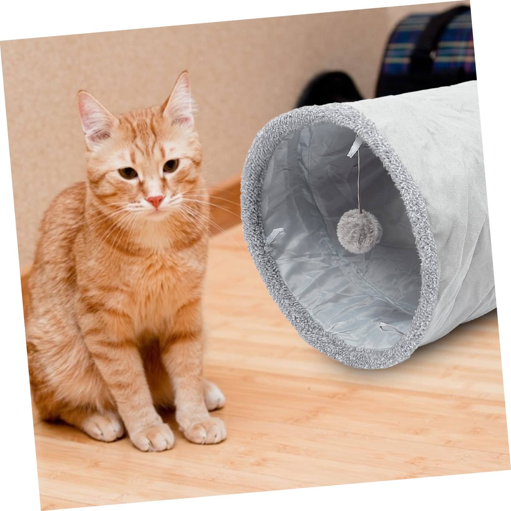 Mipcase Faltbarer Katzentunnel aus Wildlederimitat Kratzfestes Katzennest Katzenspielzeug für Wohnung und Reise Größe L Grau