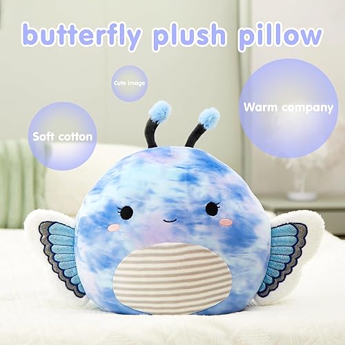 Miniatura 8 de Houwsbaby Peluche de mariposa de 12 pulgadas, almohada de felpa de mariposa azul, juguetes de peluche de mariposa, almohada blanda de cumpleaños,