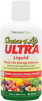 NaturesPlus Ultra Source of Life Liquid - 30 fl oz - Mango Pineapple Flavor - Multivitamin Supplement with Vitamin D3 and Lutein - Vegetarian, Gluten-Free - 30 Servings
