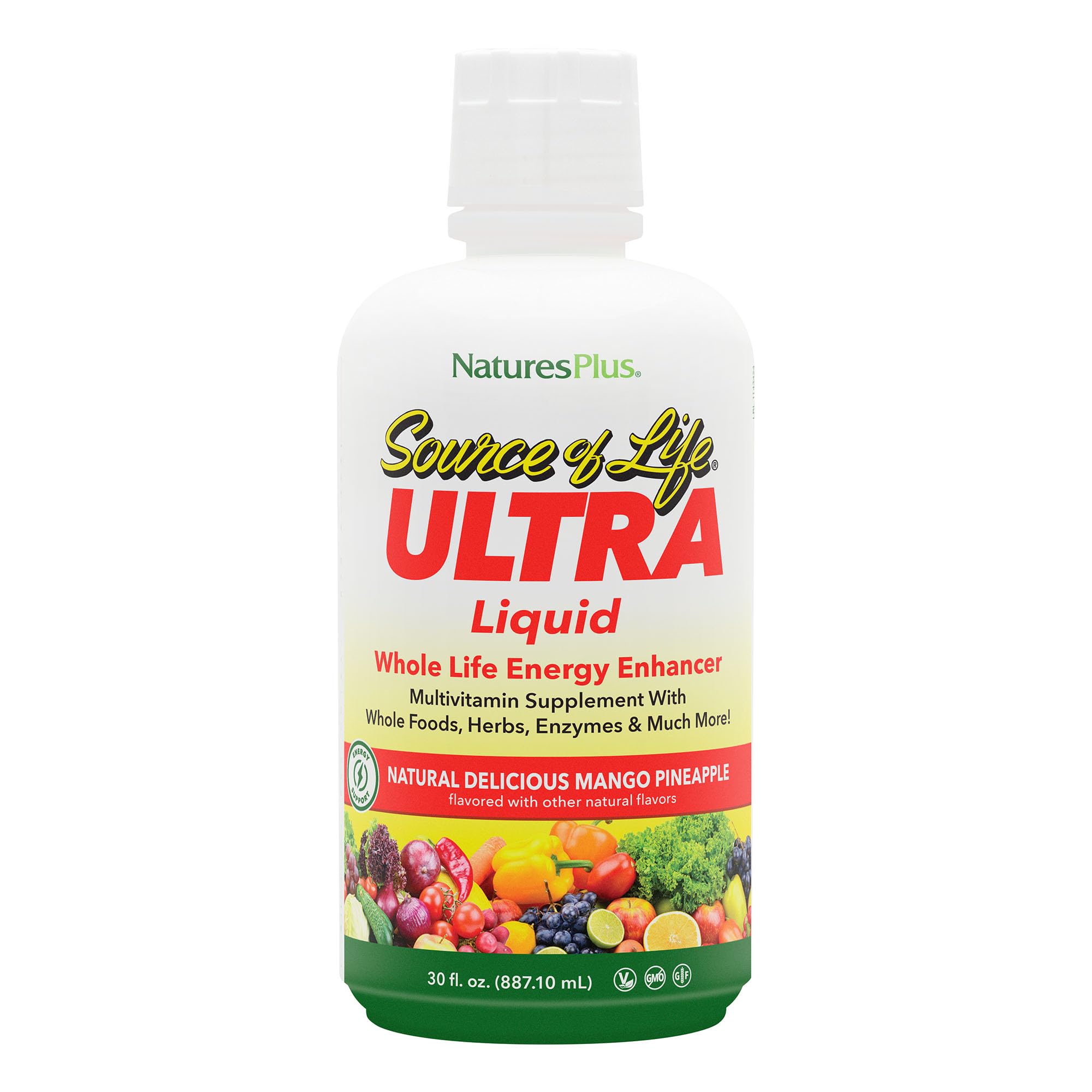 Ultra Source of Life Liquid - 30 fl oz - Mango Pineapple Flavor - Multivitamin Supplement with Vitamin D3 and Lutein - Vegetarian, Gluten-Free - 30 Servings