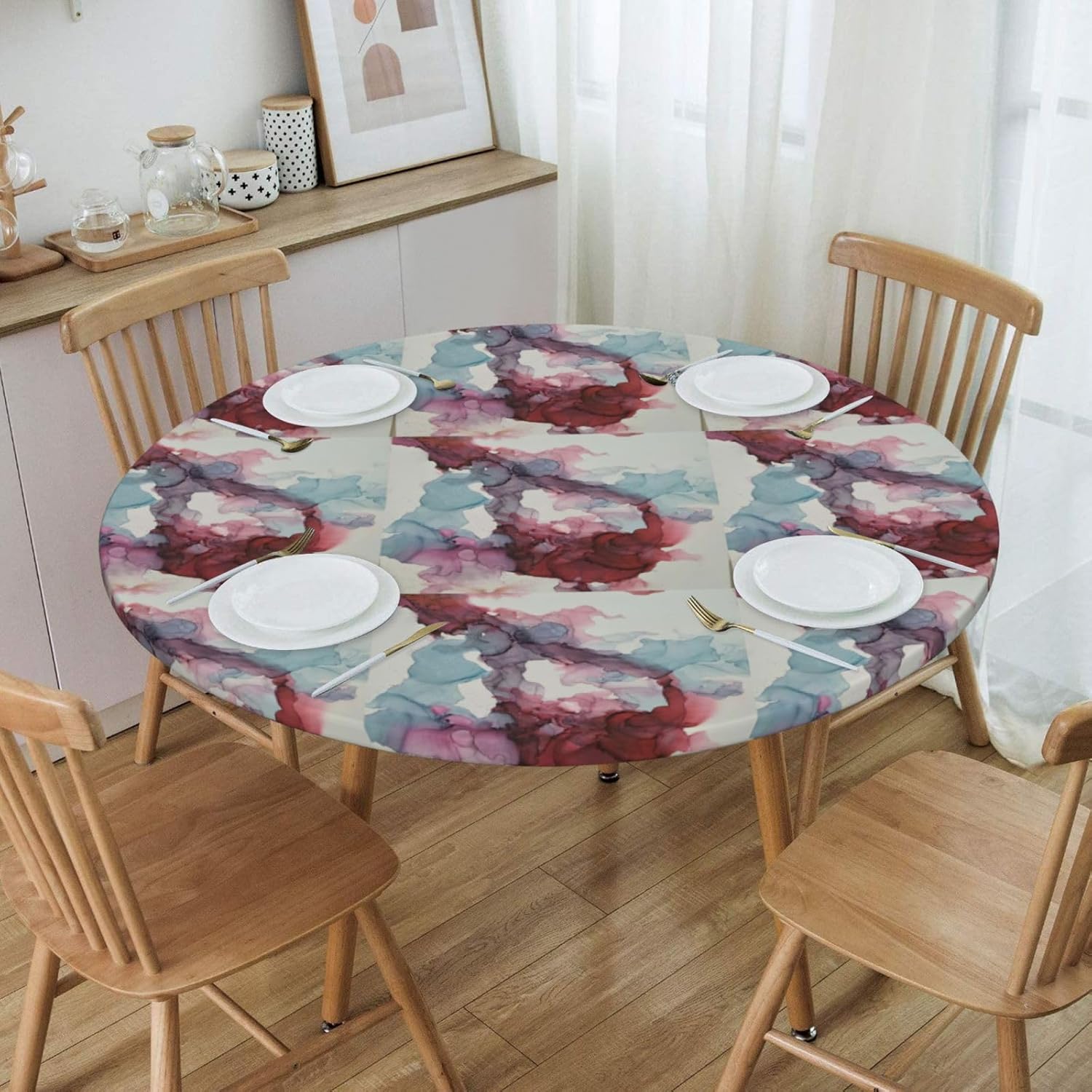 Abstract Marble Print Outdoor Patio Kitchen Decor Supplies Wipeable Round Table Cloth for Indoor Outdoor