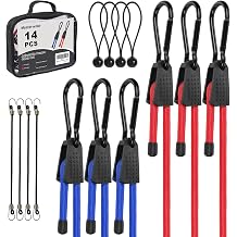 Adjustable Bungee Cords Set, Bungee Cords with Hooks, Elastic Cord with Tarp Balls, Tarp Clips, and Small Bungee Straps for Tent, Bike, Trucks, Cargo 14, 6 +10"+18 +24