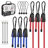 Masterwise Adjustable Bungee Cords Set, Bungee Cords with Hooks, Elastic Cord with Tarp Balls, Tarp Clips, and Small Bungee Straps for Tent, Bike, Trucks, Cargo (14, 6”+10