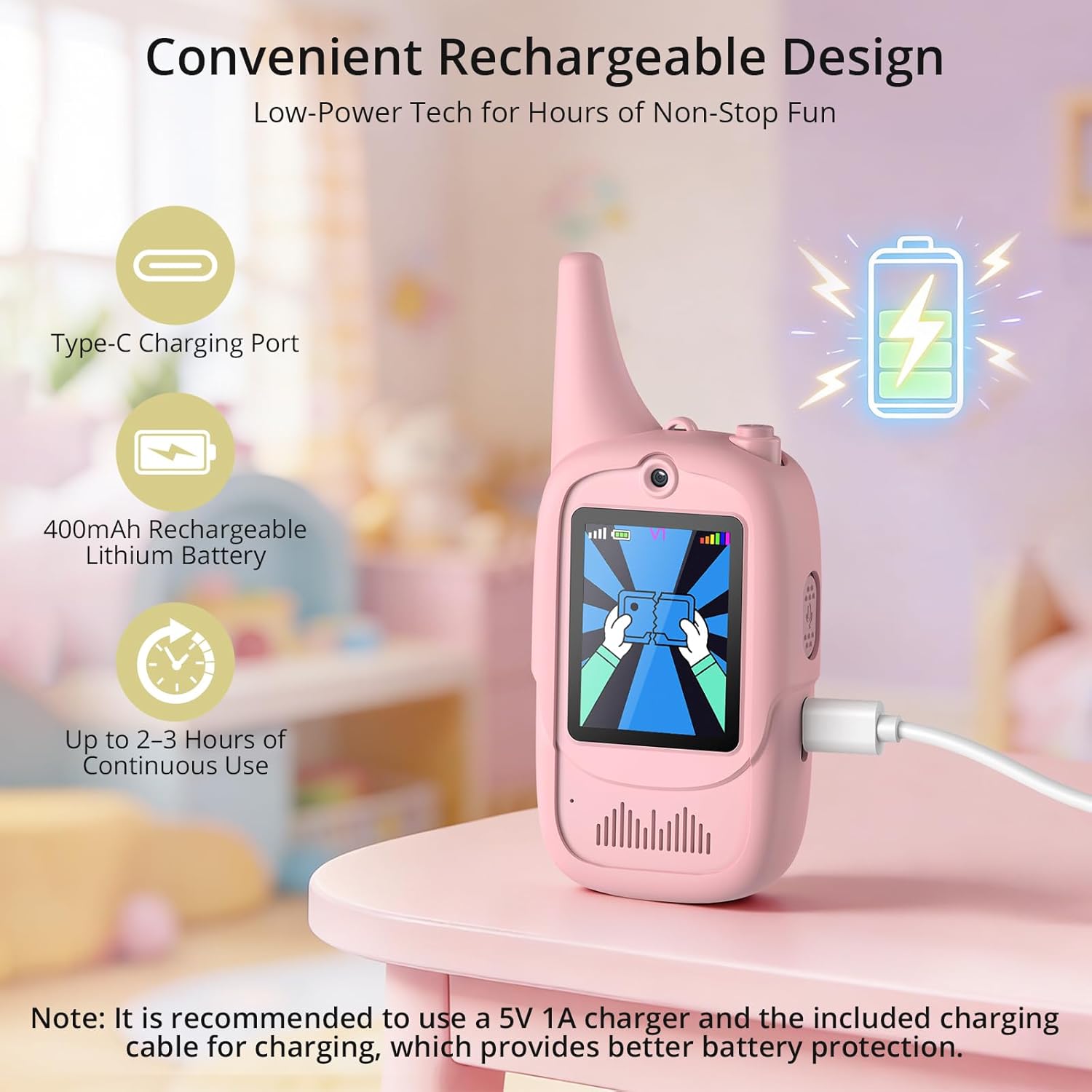 Anbte Video Walkie Talkies for Kids with Cute Silicone Case, 2 Pack Rechargeable Two Way Radios Toys for Boys Girls Age 3-8, Easy to Use, for Family Game Outside Camping Indoor Outdoor, Pink