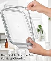 Vista 8 de Recipiente grande de vidrio para alimentos de 111.6 fl oz/112 oz con tapa de bloqueo. Ideal para almacenar alimentos, verduras o frutas. Cazuela