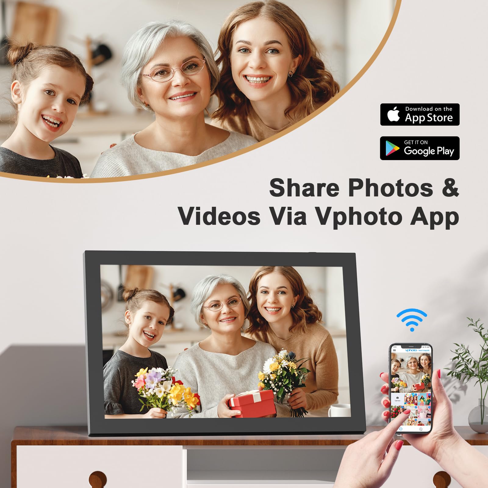 Digital Picture Frame 10.1-inch WiFi-Photo-Frame - Digital Picture Frames Load from Phone, Light Sensor,IPS Touch Screen, 32GB, Share Photos Videos by App Email, Free Cloud