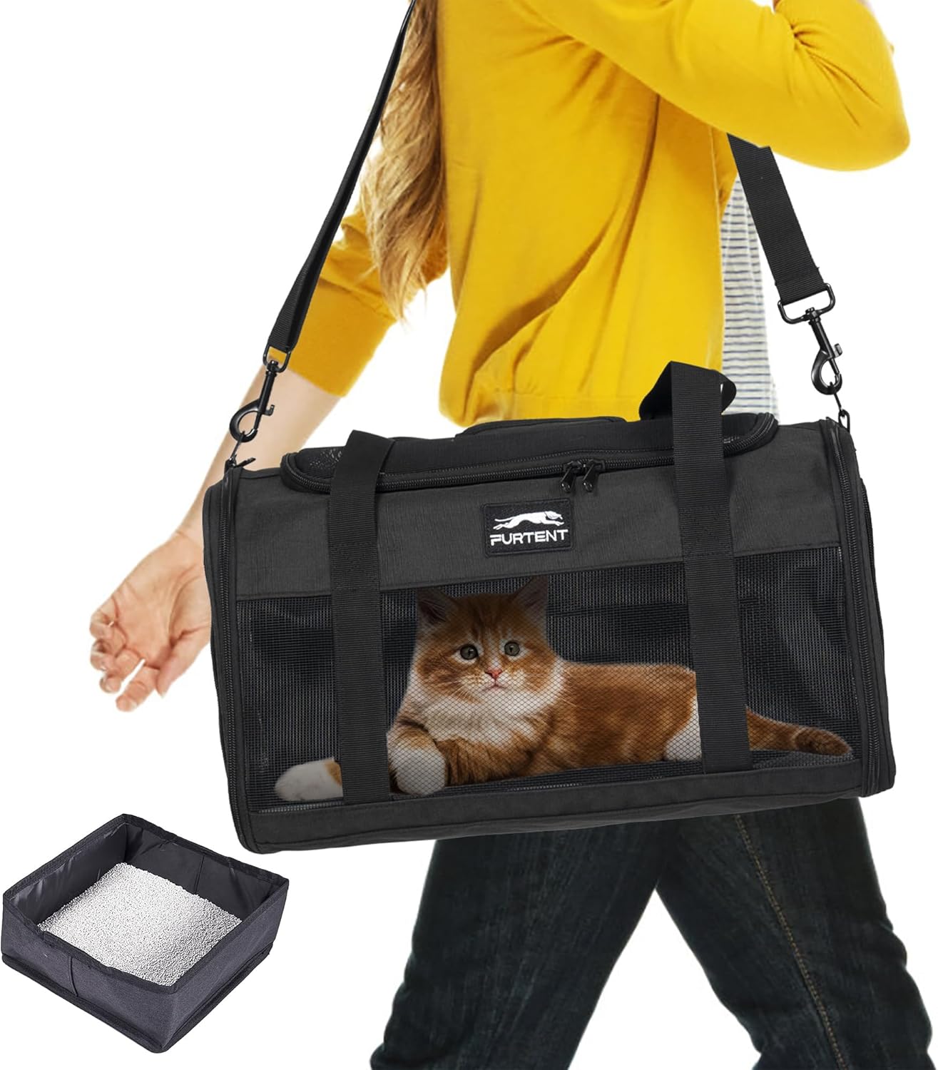 Airline-Approved Pet Carrier with Foldable Litter Box for Kittens & Small Dogs Airline-Approved Pet Carrier with Foldable Litter Box for Kittens & Small Dogs