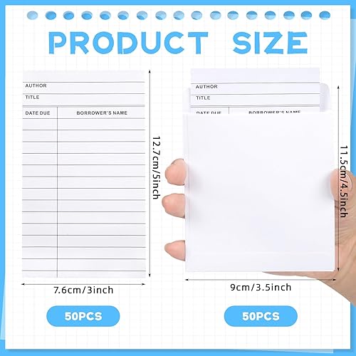 Miniatura 2 de 100 bolsillos y tarjetas para biblioteca, tarjetas de pago y sobres de libros para escuela, oficina y biblioteca pública