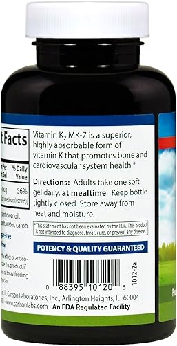 Miniatura 3 de Carlson Labs Vitamina K2-7 45 MCG Suplemento mineral Softgels, 180 unidades