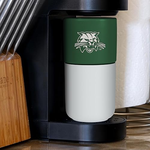 Miniatura 126 de Rico Industries NCAA Miami of Ohio Redhawks - Vaso de cerámica de 16 onzas con agarre de silicona, grabado láser profundo, diseño de color negro