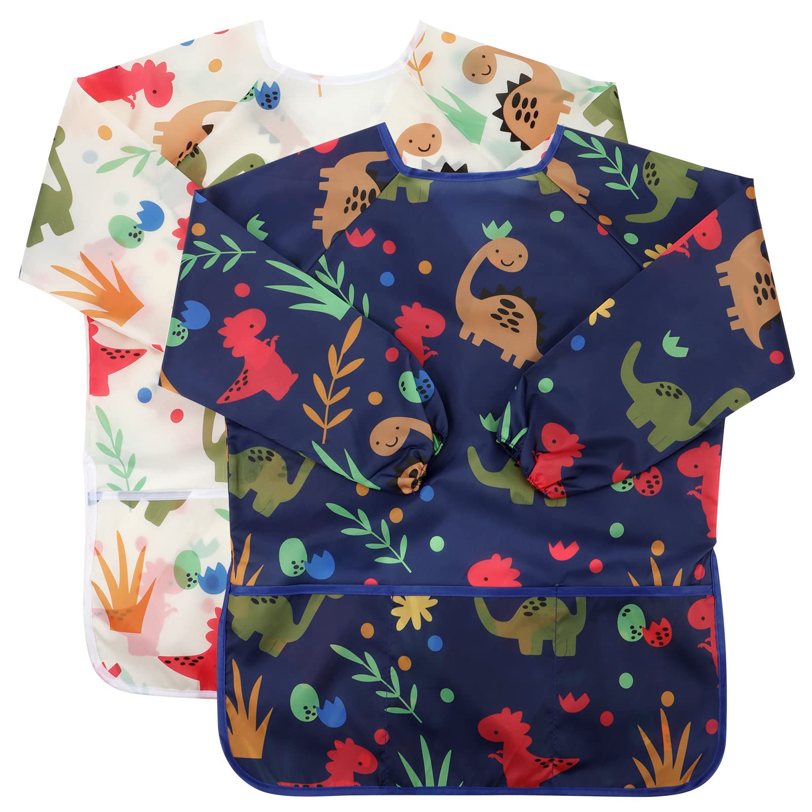 CUBACO 2 Pack Toddler Paint Smocks with dinosaur pattern and 3 pockets | Mubboo