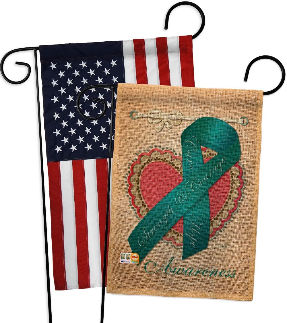 Ovarian Awareness Garden Flags 2pcs Pack Support Inspirational Survivor Ribbon Prevention Cancer Autism Breast BLM Small Decorative Gift Yard House Banner Made In USA 13 X 18.5