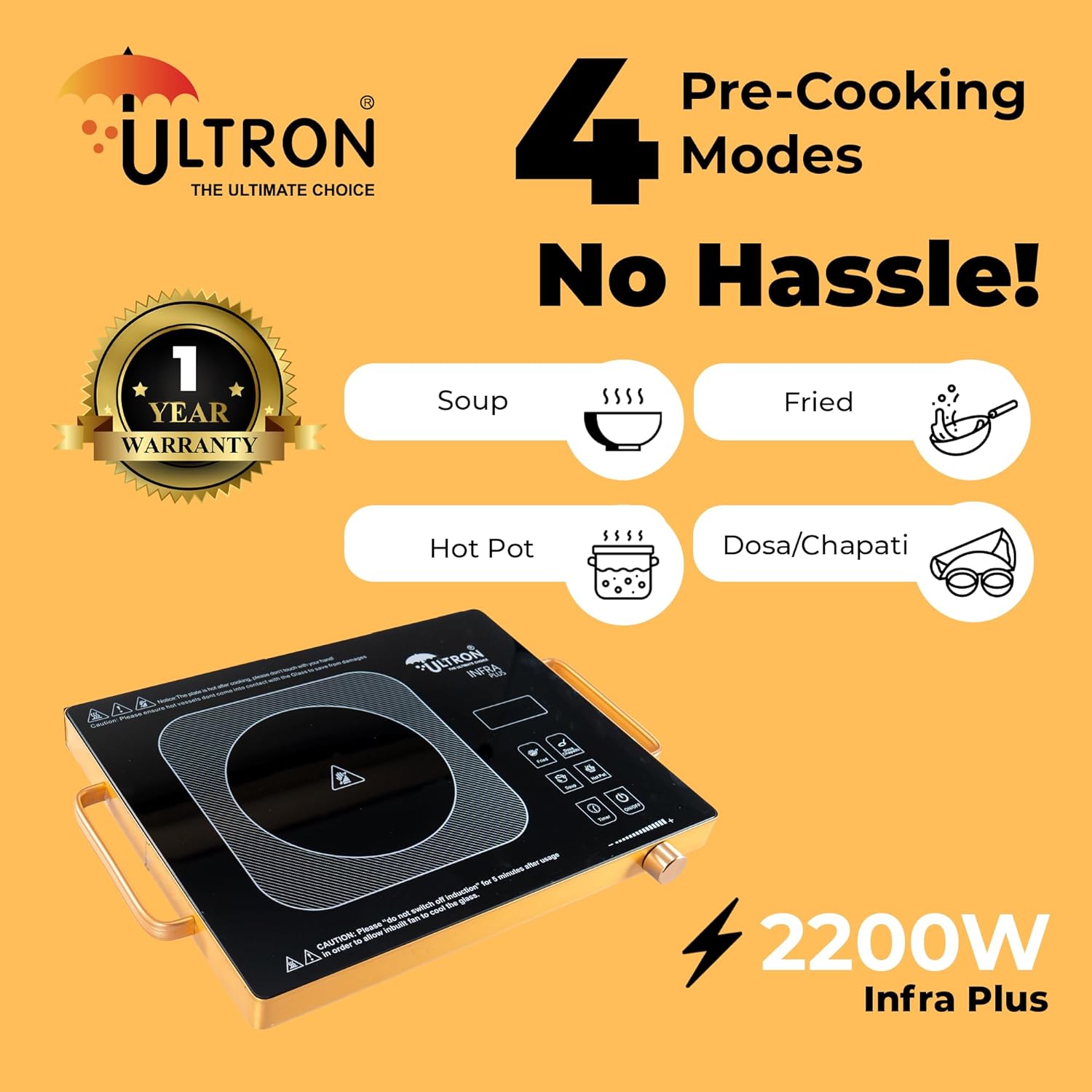 ULTRON Infra Induction Cooktop 2200W | Electric Cooktop for Home | Infrared Heating with Crystal Glass | 999-Minute Timer | Over Voltage & Auto Shut-Off Protection 10 71HQMSGSsaL. SL1500