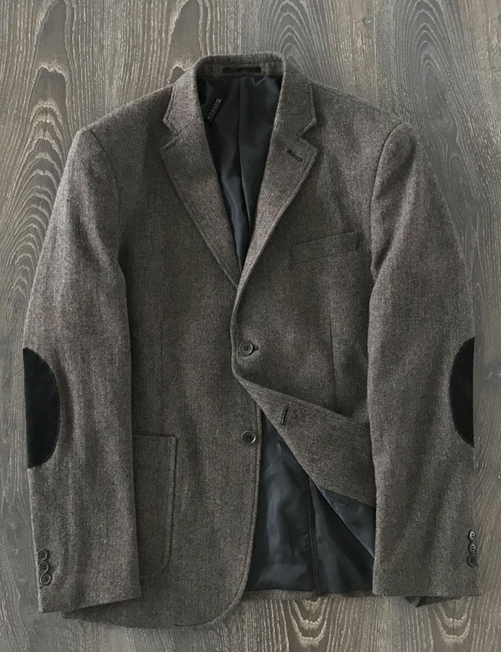 Giacca da uomo marrone con toppa a gomito in tweed blazer sportivo monopetto con risvolto dentellato giacca vintage per gli uomini