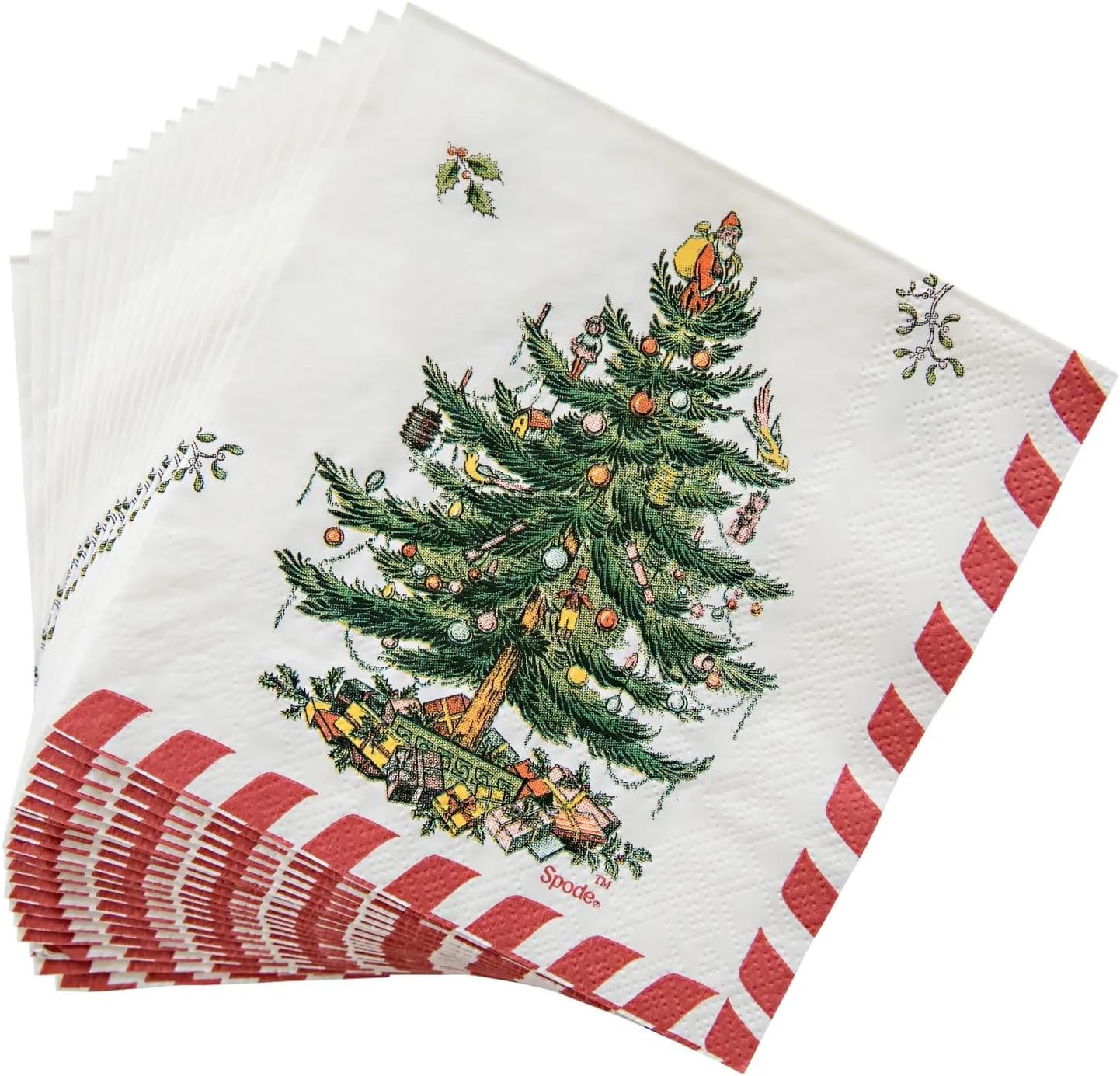 60 Spode Christmas Tree and Candy Cane Disposable Paper Cocktail Napkins for
