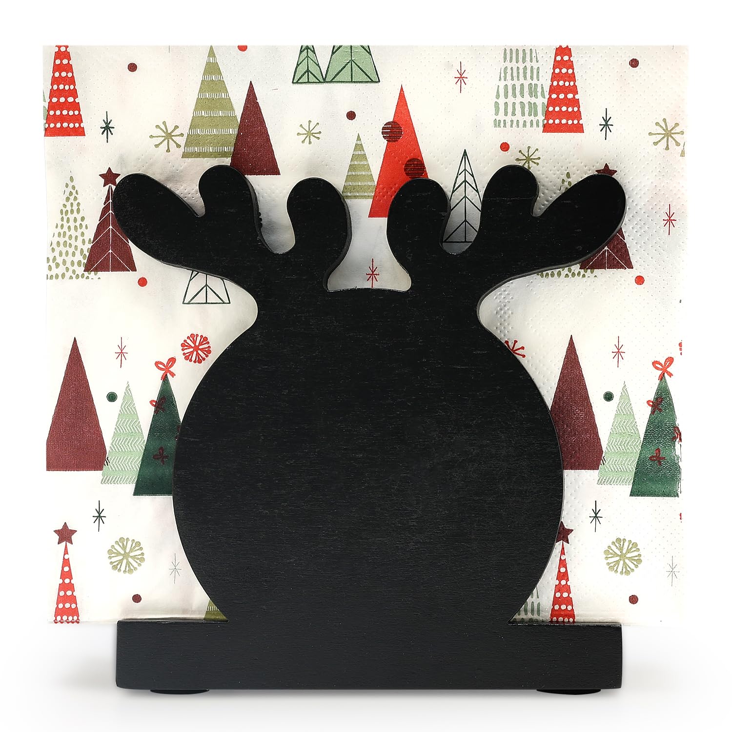 Wood Christmas Napkin Holder for Table Cute Bathroom Kitchen Decor Accessories Wooden Dinner Napkins Holder Black Decorative Cocktail Paper Napkin Holder for Christmas Gift Xmas Decorations