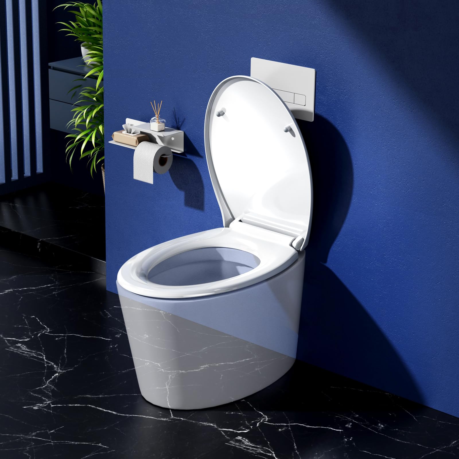 Rainsworth Abattant WC Clipsable avec Frein de Chute Cuvette Toilette Résistant à Fermeture Douce en Forme de O avec Abaissement Automatique Nano Glaze Couvercle de Lunette Universal Pour WC
