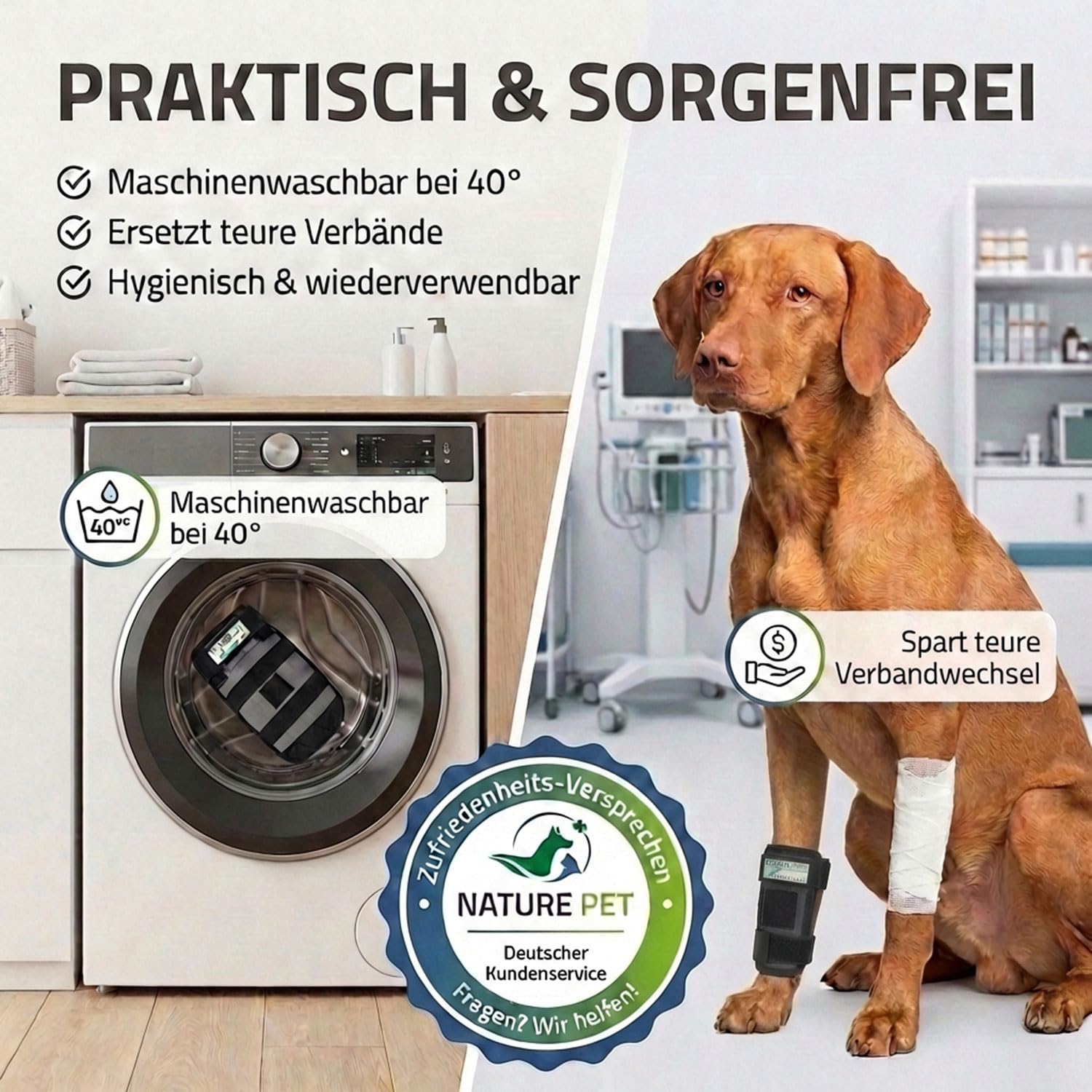 NATURE PET Premium Benda per Polso Cani/per l’articolazione Carpale/per Le Zampe Anteriori - Nero - XL