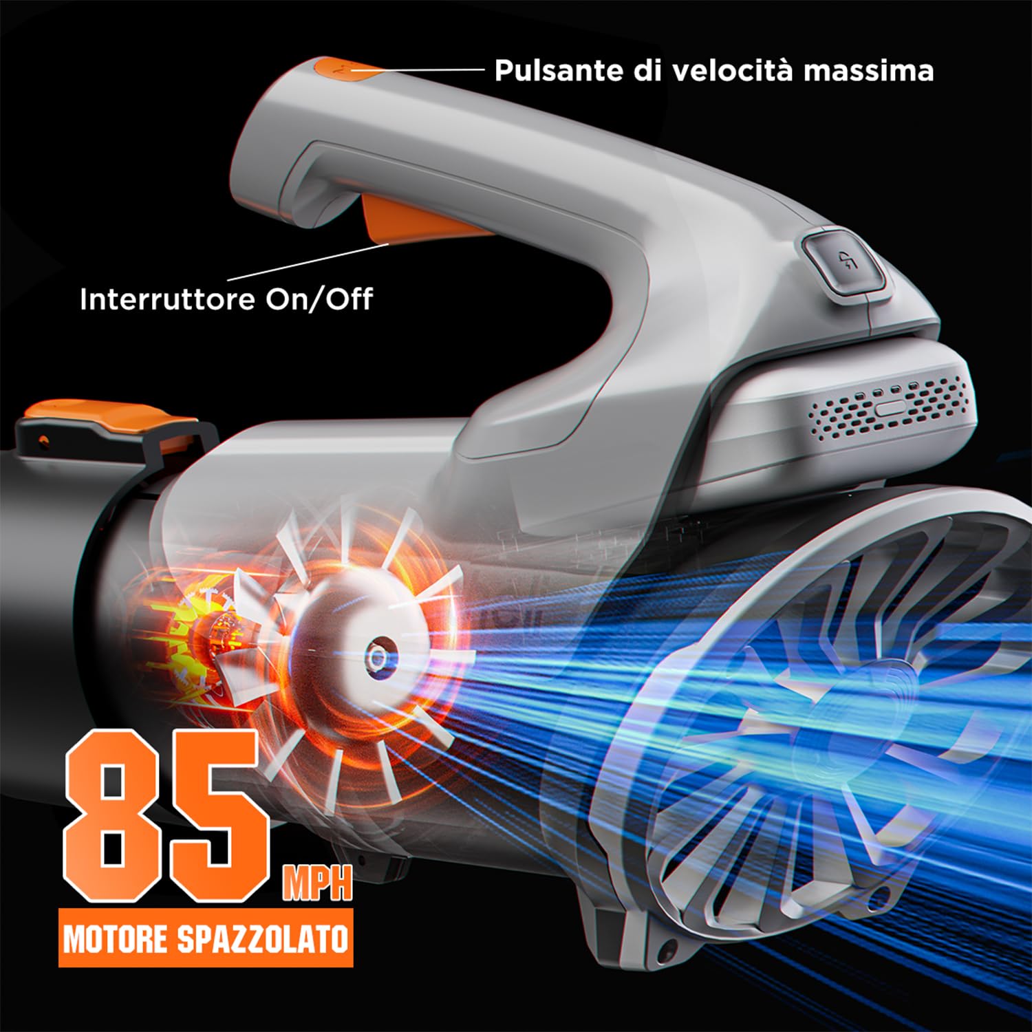Litheli Soffiatore a Batteria,137 km/h, 604 m³/h, Raccogli Foglie da Giardino con Batteria 20V 2.0AH, Design Leggero,Doppia Velocità
