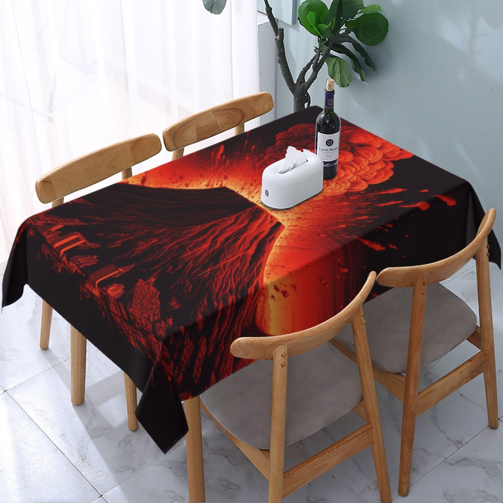 WPKJU Volcano Printed Tablecloth Water Resistant Table Cover Washable Rectangle Table Cloth for Tables 54x72 in