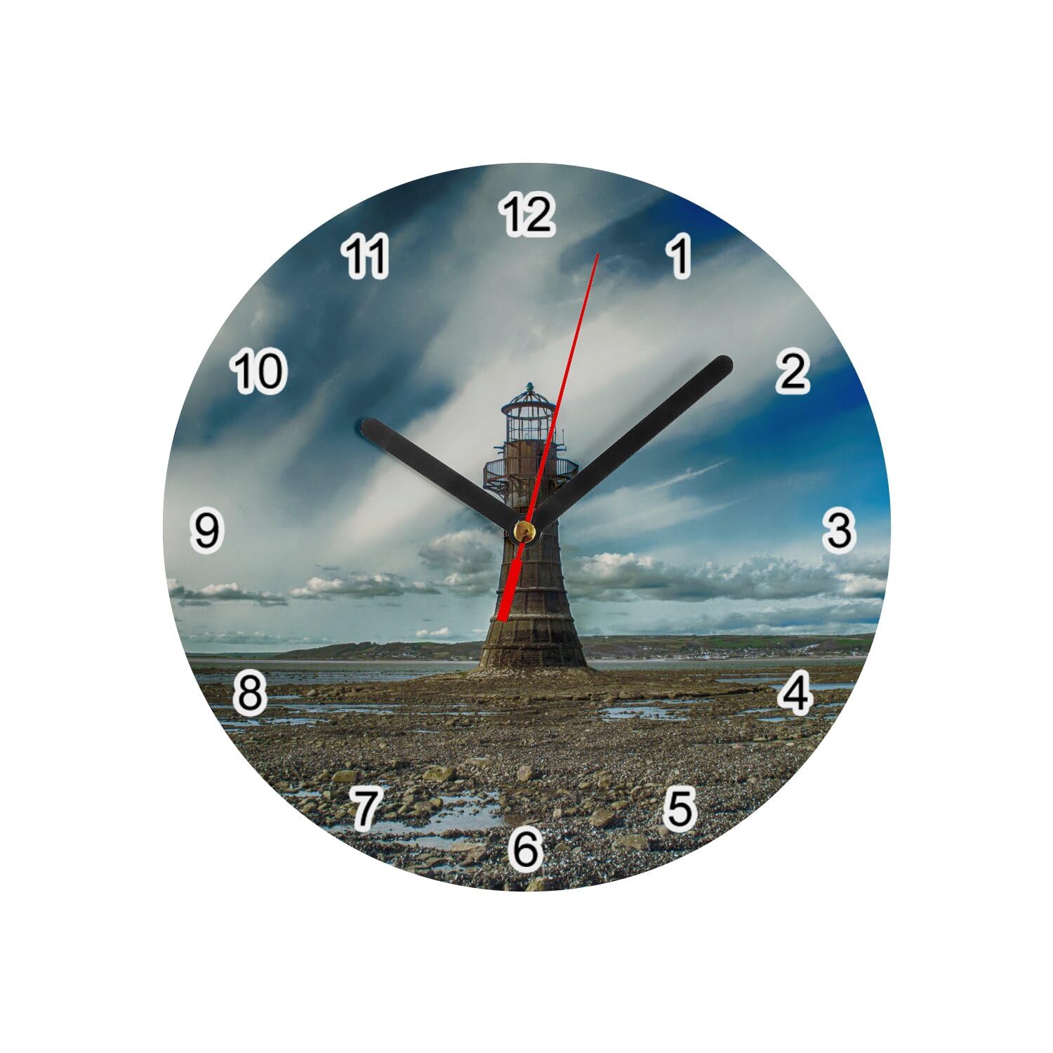 Horloge murale en verre Phare à Marée Basse blanc 20 cm
