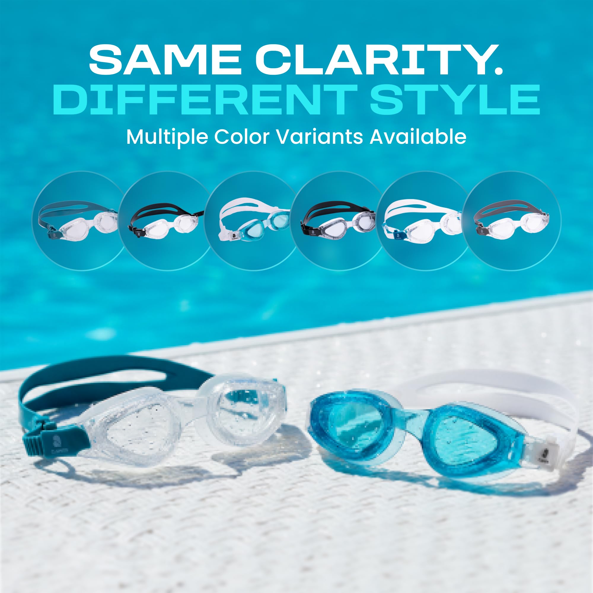 Clear'r Caiman, occhialini da nuoto per adulti, con sistema di fibbia ad attacco rapido, lenti trasparenti ultra resistenti, 100% protezione UVA e UVB