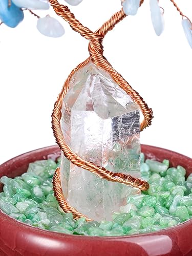 Miniatura 4 de Jovivi Árbol de cristal curativo de aguamarina, árbol de piedras preciosas naturales de Reiki, alambre de cobre, base cremática de cuarzo