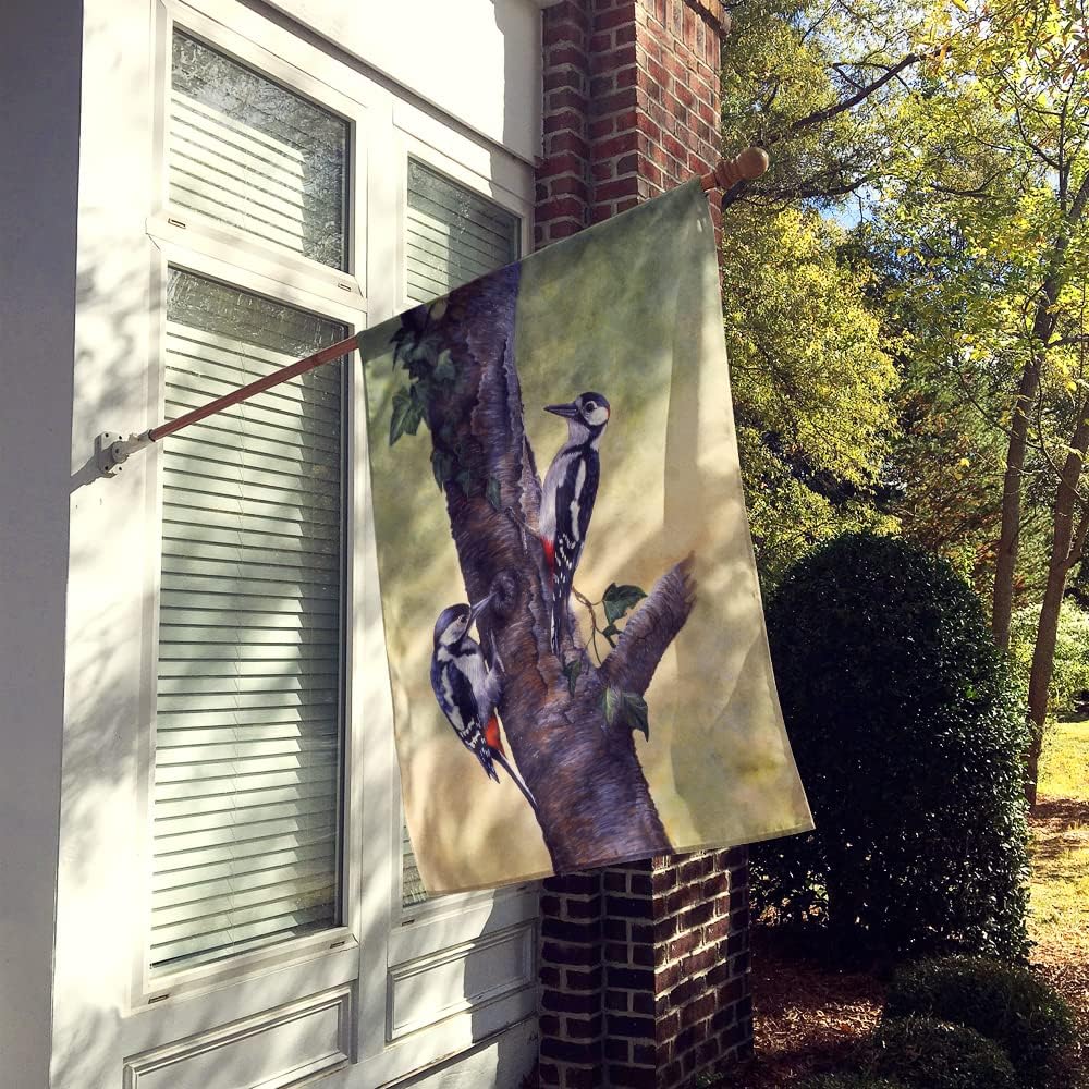 Caroline's Treasures BDBA0335CHF Woodpeckers by Daphne Baxter House Flag Large Porch Sleeve Pole Decorative Outside Yard Banner Artwork Wall Hanging, Polyester, House Size, Multicolor