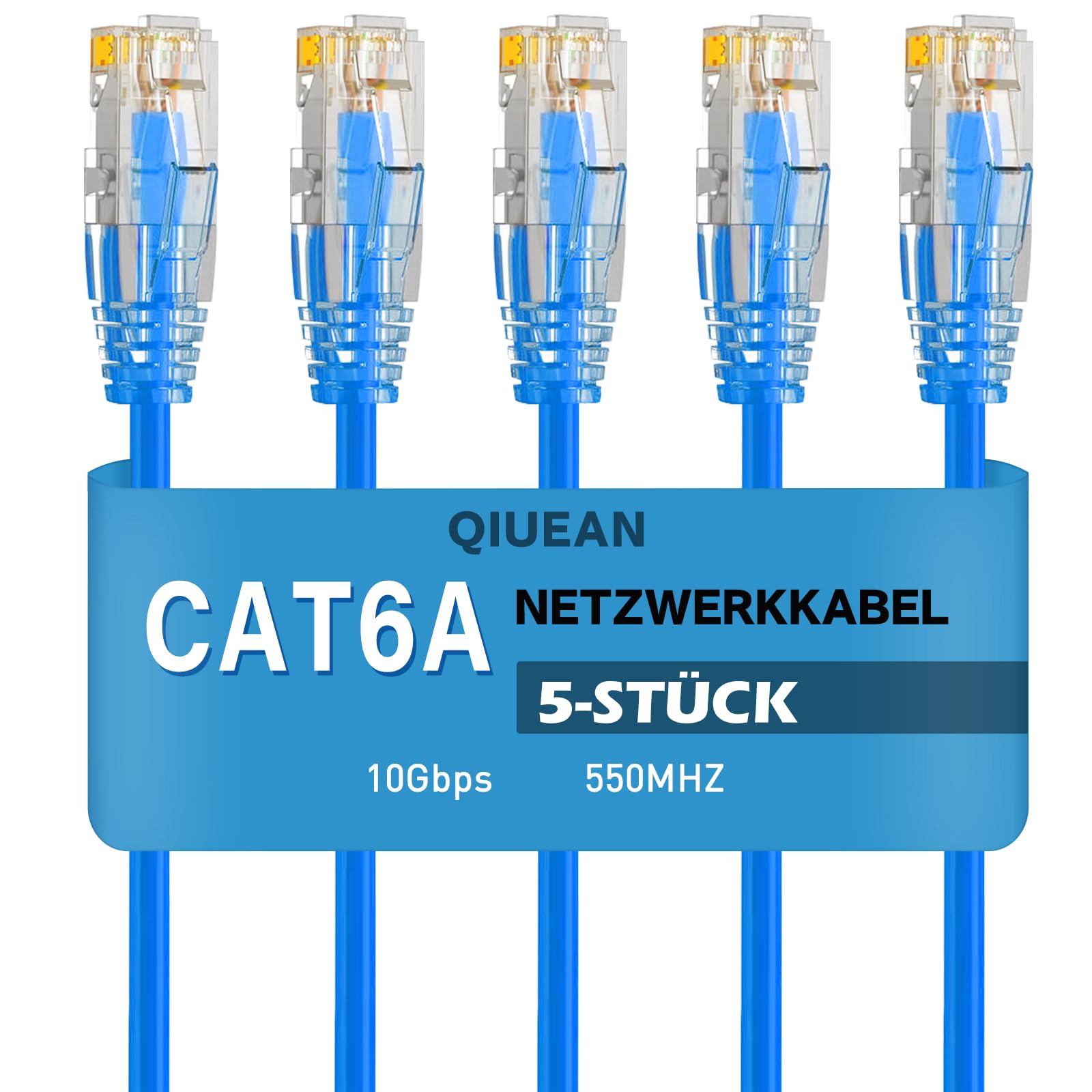 Qiuean Cat6a Lan kabel 0.3m (5 Stück), 10Gbps 550MHz Netzwerkkabel, 28AWG Reines Kupfer Patchkabel für Patch-Panel & Netzwerkschrank