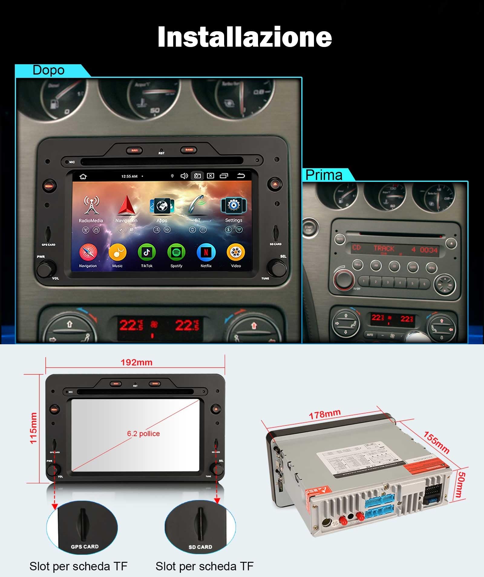 4GB+64GB Android 16 Autoradio per Alfa Romeo Spider Brera 159 Sportwagon | 8-Core Carplay Android Auto DSP Bluetooth 5.0 WiFi Dab+ FM Radio Navigatore GPS Canbus