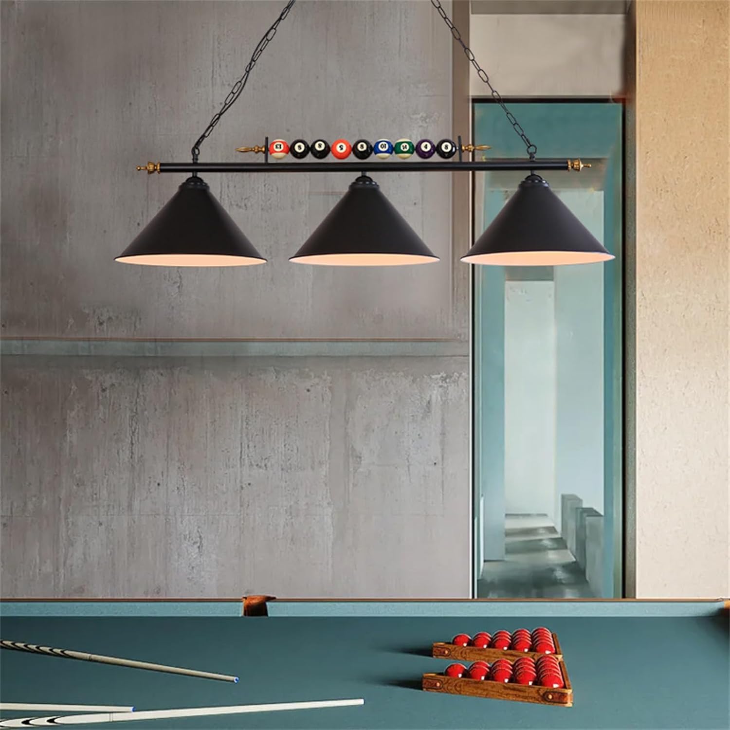Pool Table Light,47" Billiard Pool Table Lights for 7' 8' 9' Table,Billiard Lights Over Pool Table Lighting Fixture with 9 Real Billiard Balls Decor for Restaurant,Game Room,Kitchen Island