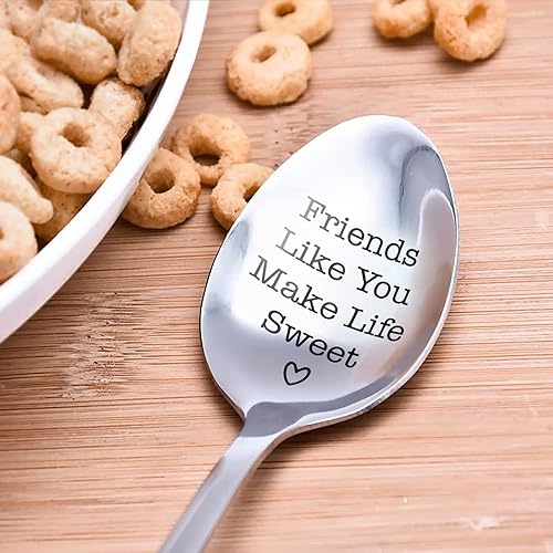 Miniatura 3 de Cuchara grabada de acero inoxidable para regalar a Friends Like You Make Life Sweet Spoon Postre Cuchara para amigos, niñas, hermanas, amantes,