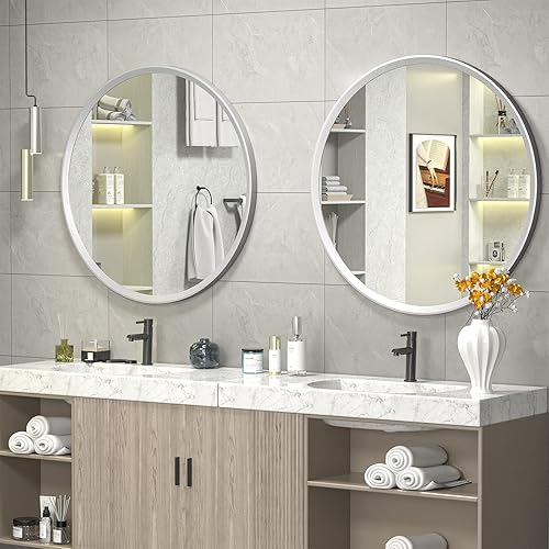 Miniatura 6 de Espejo de baño plateado de 16 x 20 pulgadas para pared, espejo con marco de metal plateado, espejo rectangular redondeado para tocador de baño,