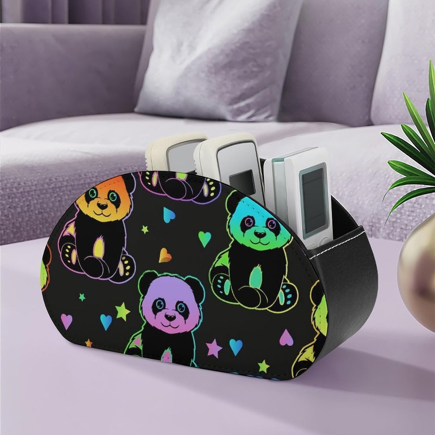 Colorful Rainbow Panda PU Leather Remote Control Organizer 5 Compartments Decorative Storage Box for Living Room Bedroom Office image 5