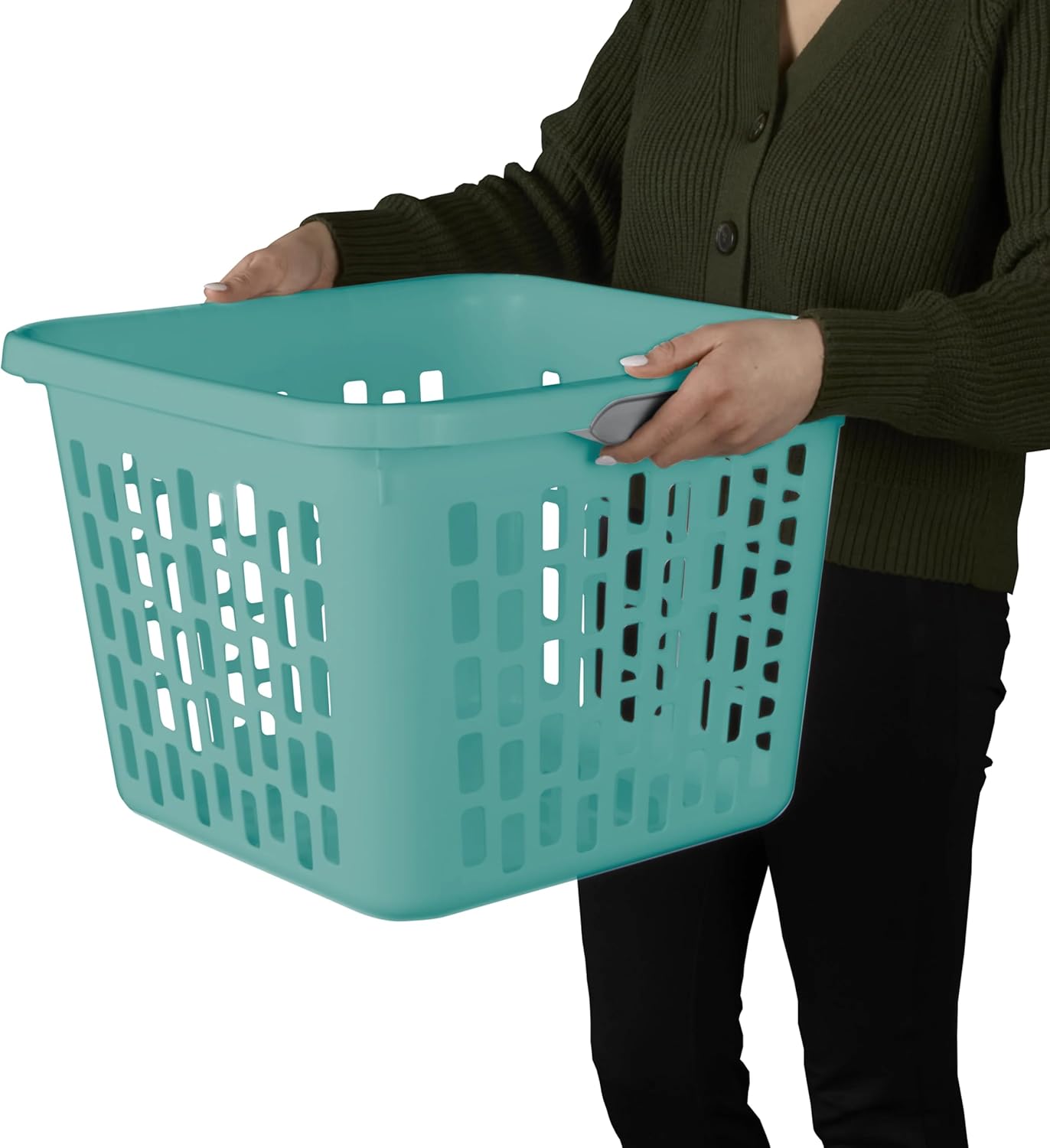 1.5 Bushel Square Plastic Laundry Basket with 2 Comfort Grip Handles (White)
