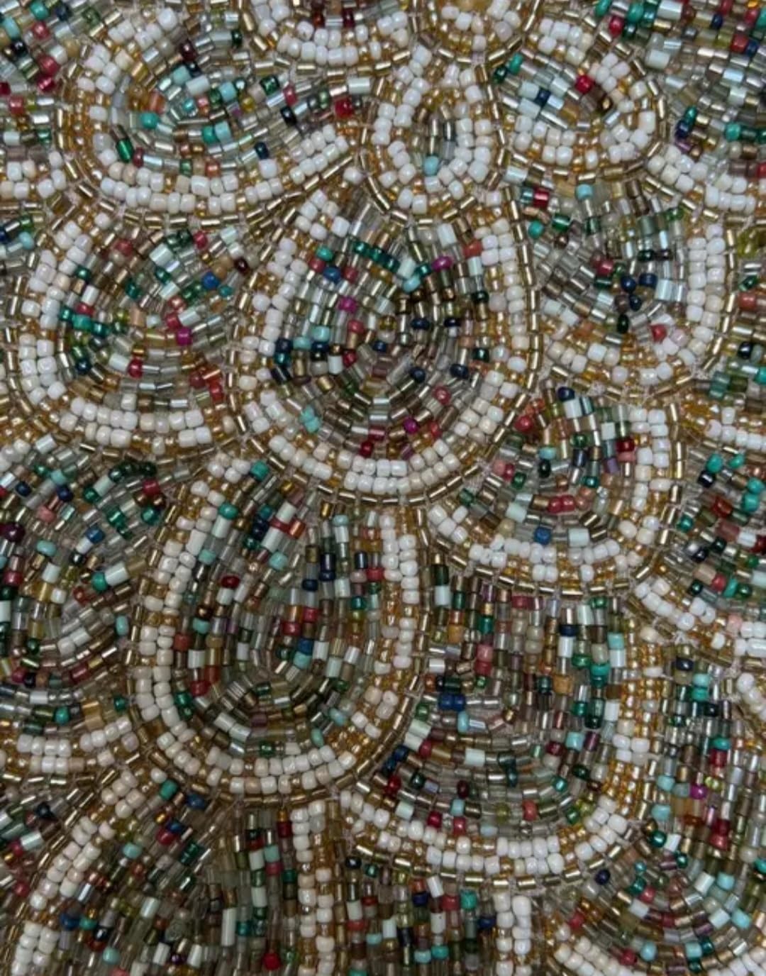 Handcrafted Beaded Table Runner, Floral Scalloped Design, Multicolor, Decorative Home Decor