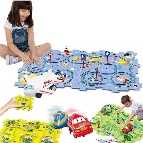 Juego de rompecabezas educativo para niños, carrito eléctrico de ensamblaje 2024, juego de pista de rompecabezas con vehículos, funciona con pilas,