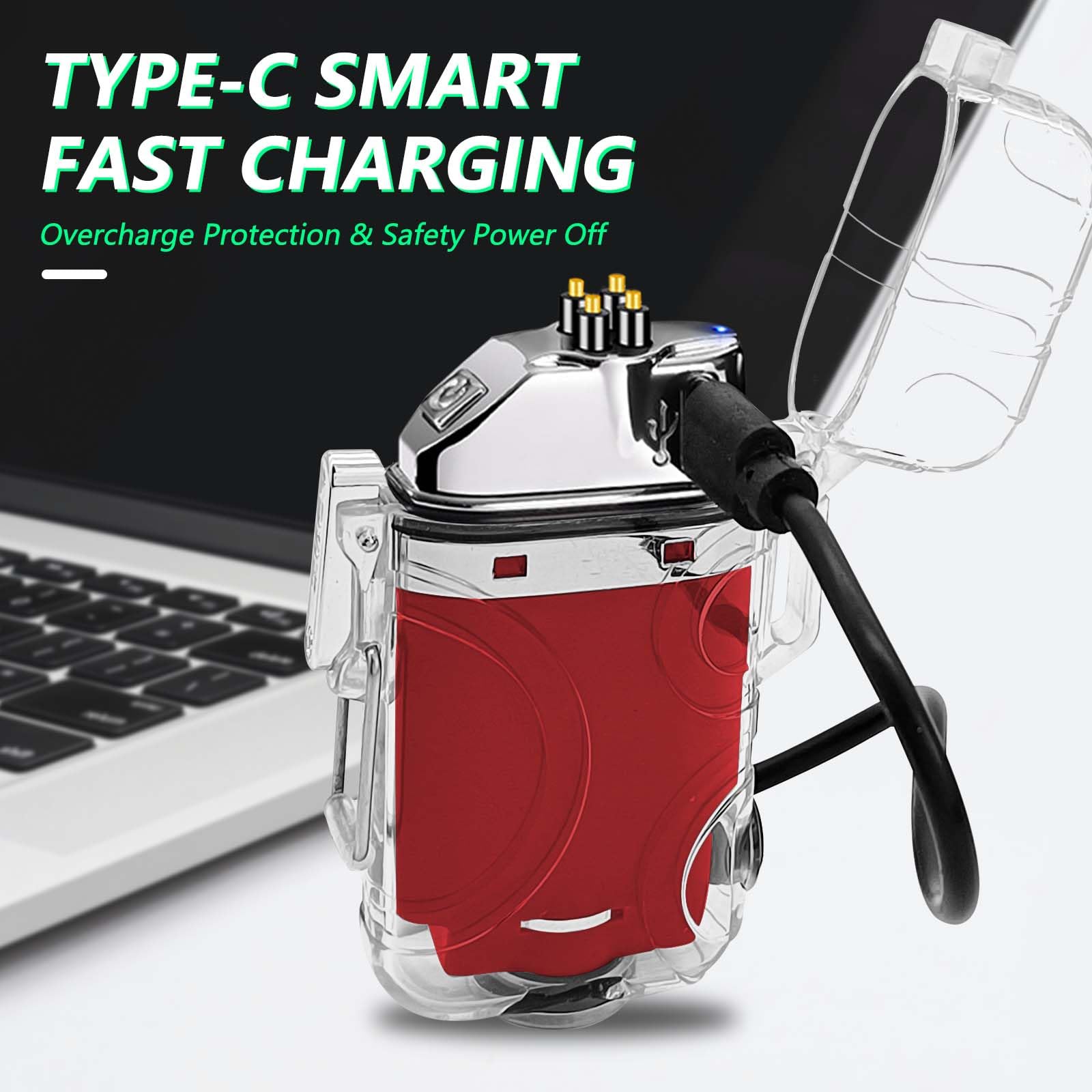 BABOBIU Briquet électrique plasma coupe-vent sans flamme rechargeable avec charge rapide de type C - Cadeau pour homme, petit ami, mari (rouge)