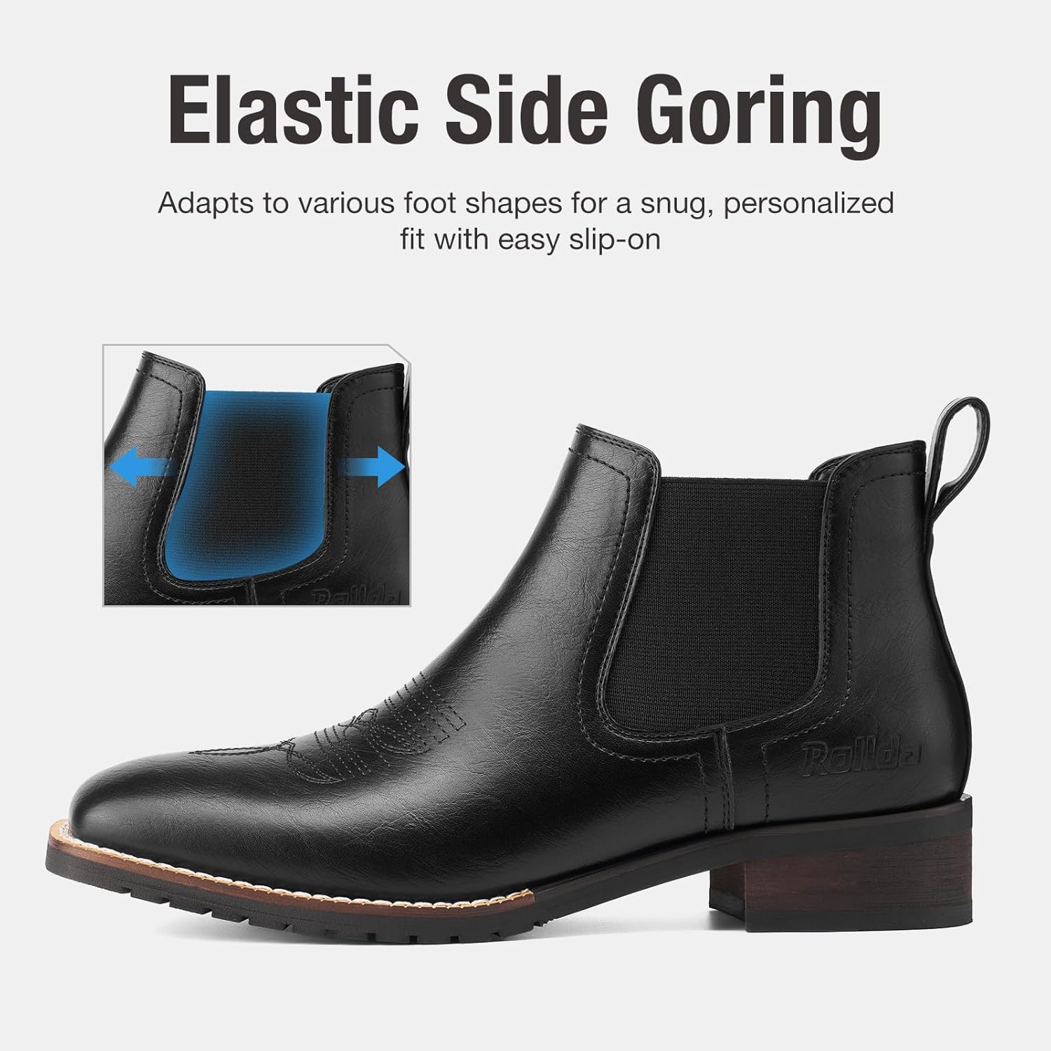 Rollda Men's Chelsea Cowboy Boots, Square Toe Elastic Ankle Boots for Dress Casual, Short Western Chelsea Booties for Men - Image 5