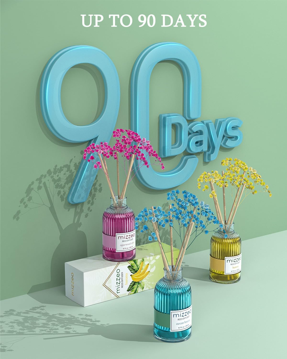 MIZZEO Reed Diffuser Set, Banana 6.76 fl oz Highly Scented Room Diffuser Home Fragrance Essential Oil Reed Flower Diffuser, House Bedroom Office Decor & Gifts - Image 3