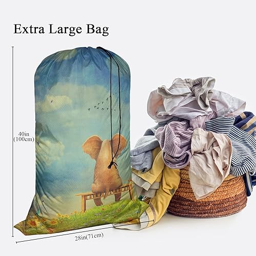 Miniatura 2 de Swono Cute Elephant - Bolsa grande de viaje para lavandería, húmedaseca, bolsa de ropa sucia para gimnasio, natación, yoga, nube azul