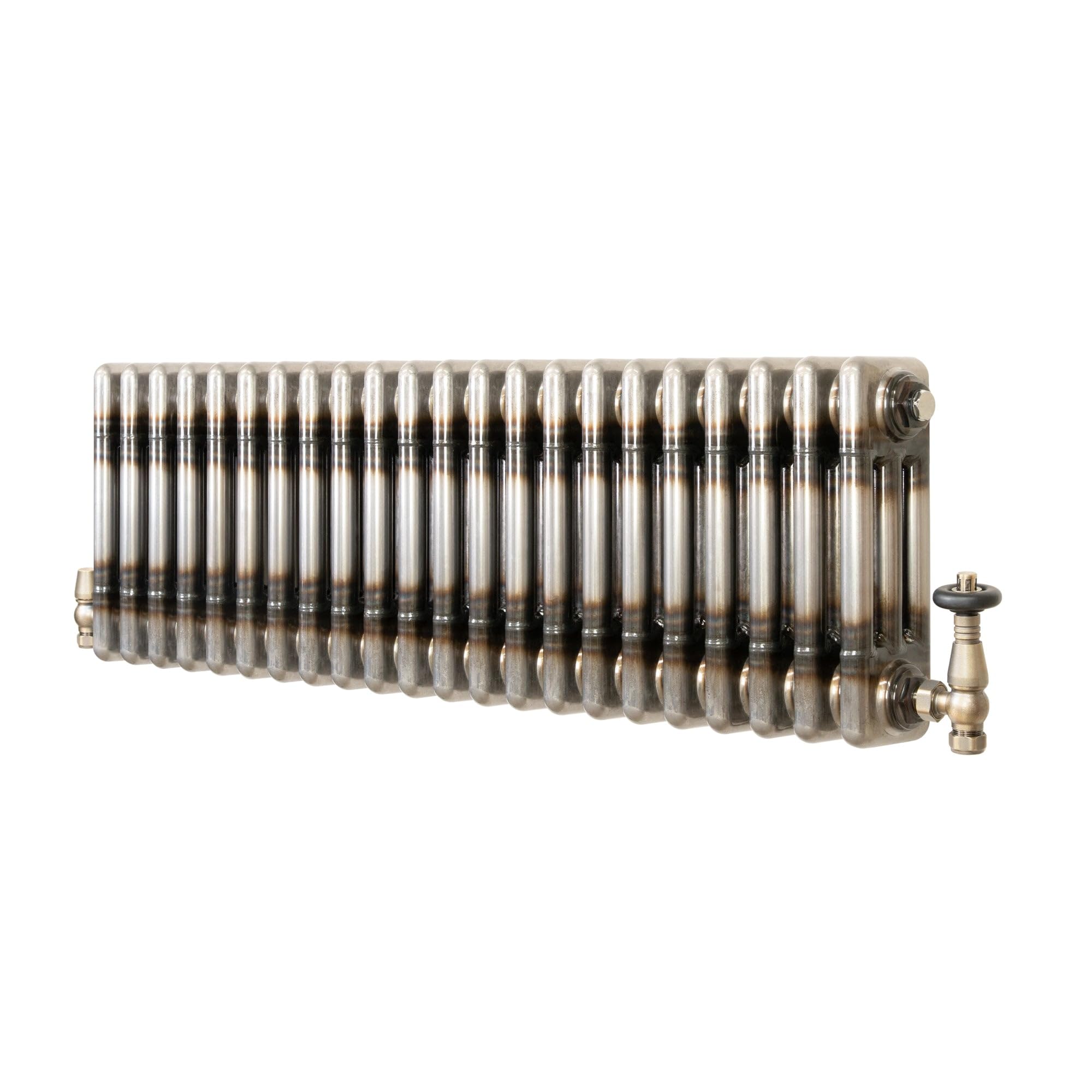 Monstershop Traditional 3 Column Radiator & Valves – 300mm x 1010mm - Raw Metal in Silver