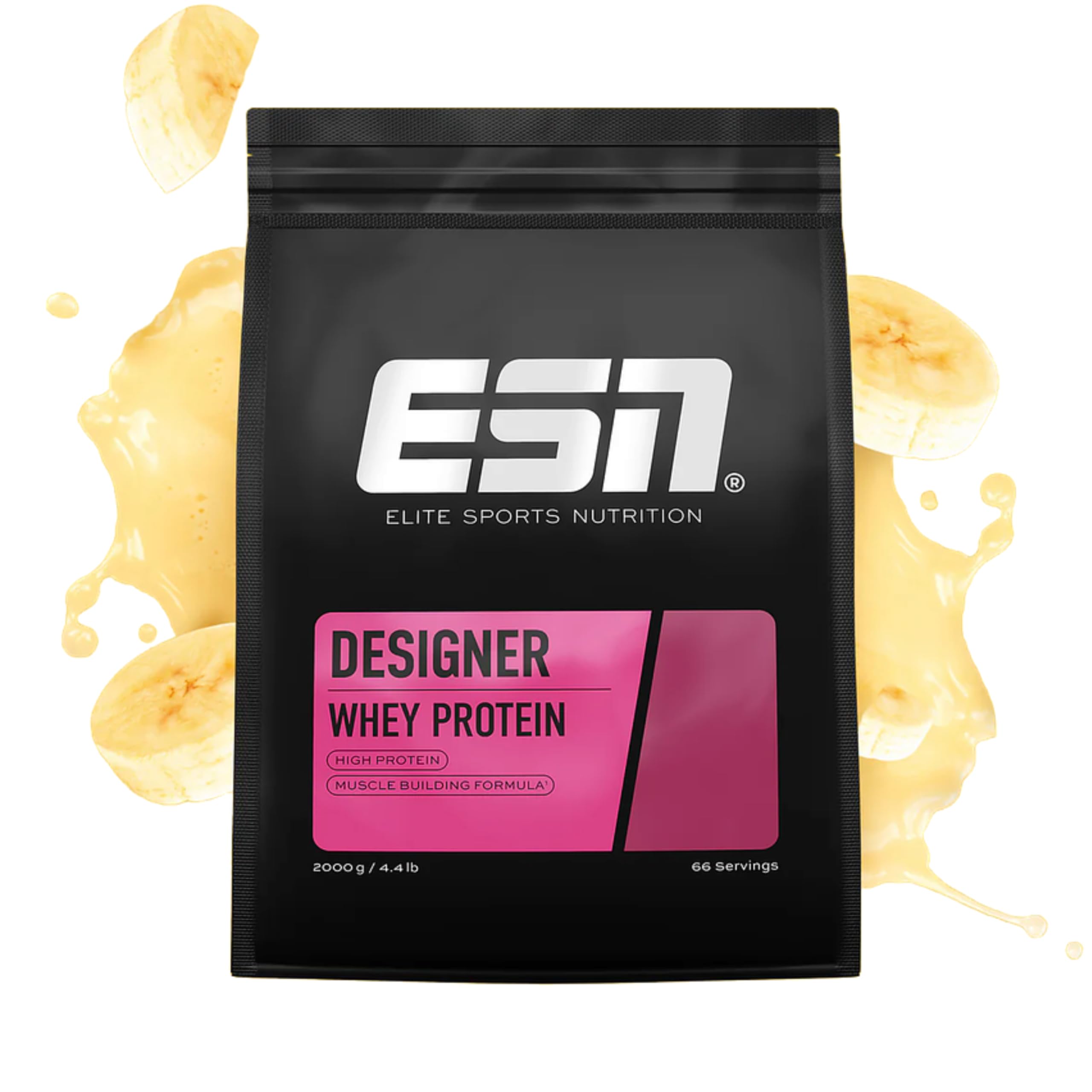 ESN Designer Whey Protein Pulver, Eiweißpulver, Bananenmilch, 2000g, 2.0kg, 66 Portionen