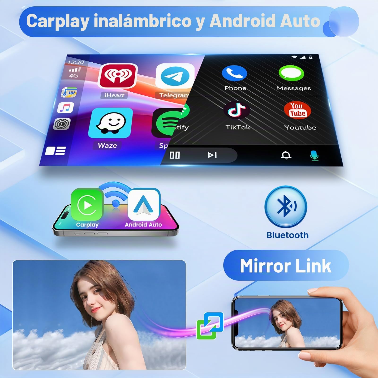 Inefala Radio Coche Android 15 4+64G para Seat Altea 2004-2015 Toledo 2004-2009 CarPlay y Android Auto, Pantalla Táctil 9 Pulgadas, Bluetooth, GPS, FM/RDS, Cámara de Marcha Atrás AHD
