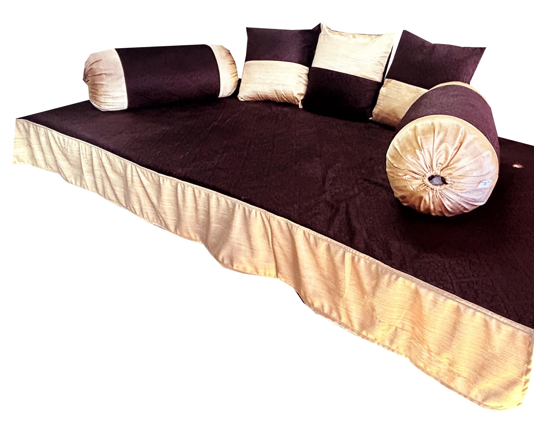 PINK PARROT Pinkparrot Satin Diwan Set Covers 6 Pieces Designer Standard Diwan Set (1 Single Bedsheet, 2 Bolster Covers, 3 Cushion Covers) D-86(Coffee)-image-26