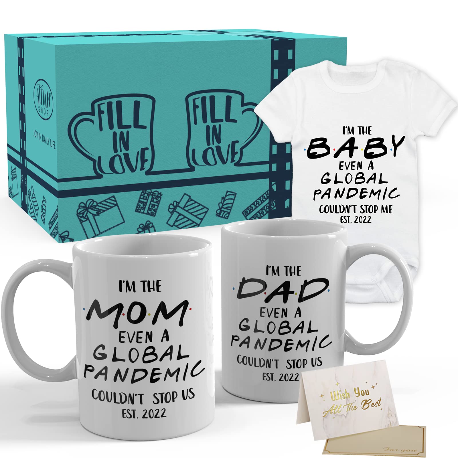 ATFUNSHOPATFUNSHOP New Parents Gifts Mom and Dad Coffee Mug with Baby  Romper Est 2022 New Baby Gift Ideal for Pregnancy Mom and Dad to Be Gifts  Baby