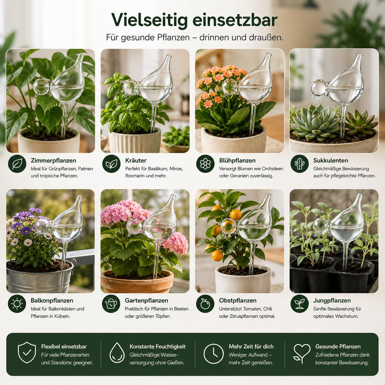 Vogel Bewässerungskugeln 6er Set aus Borosilikatglas 200ml Pflanzen