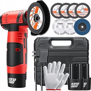 Cordless Angle Grinder, Mini Angle Grinder 19500RPM with 7 Cutting Discs and 2pcs Batteries, 76mm Side Disc Small Battery Grinding Tool for for Cutting Polishing and Sharpening